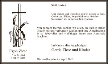 Traueranzeige von Egon Ziese von MZV