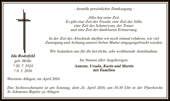 Traueranzeige von Ida Roderfeld von MZV