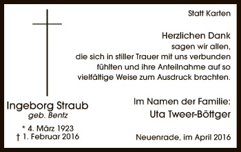 Traueranzeige von Ingeborg Straub von MZV