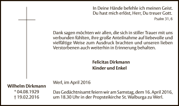 Traueranzeige von Wilhelm Dirkmann von MZV
