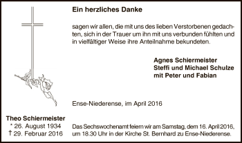 Traueranzeige von Theo Schiermeister von MZV