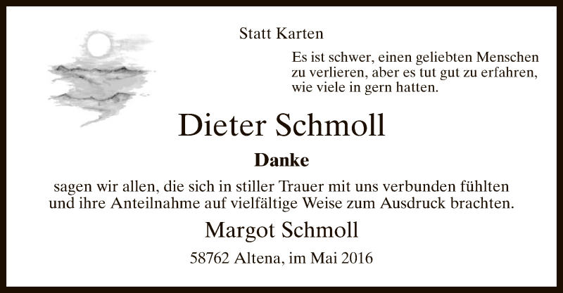 Traueranzeige für Dieter Schmoll vom 02.05.2016 aus MZV