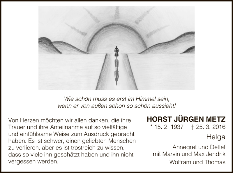  Traueranzeige für Horst Jürgen Metz vom 04.06.2016 aus MZV