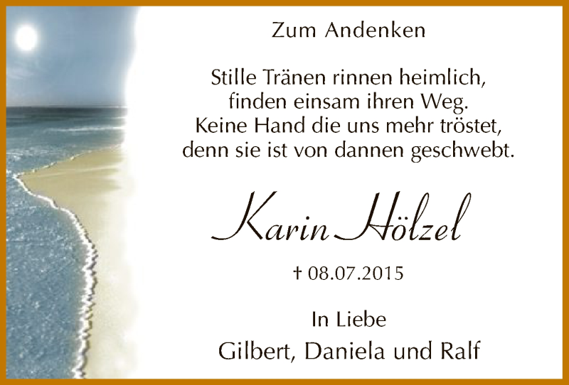  Traueranzeige für Karin Hölzel vom 08.07.2016 aus MZV