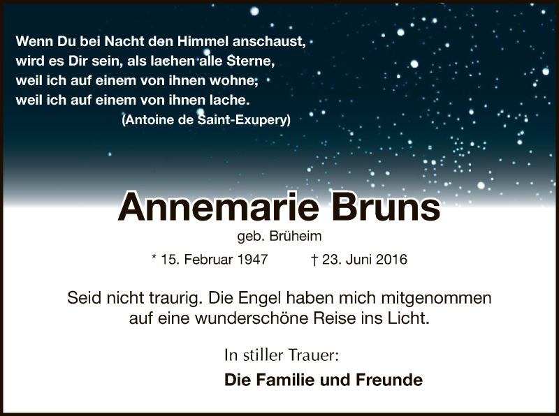 Traueranzeigen Von Annemarie Bruns Trauer Nrw