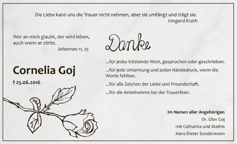  Traueranzeige für Cornelia Goj vom 24.08.2016 aus MZV