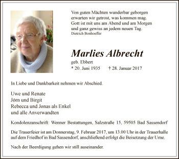 Traueranzeige von Marlies Albrecht von MZV