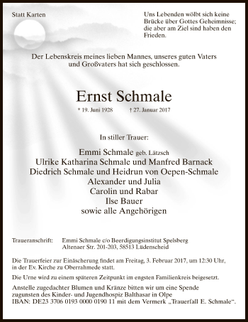 Traueranzeige von Ernst Schmale von MZV