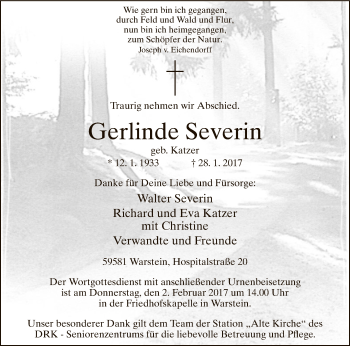 Traueranzeige von Gerlinde Severin von MZV