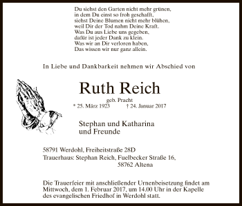 Traueranzeige von Ruth Reich von MZV