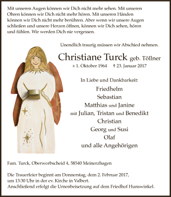 Traueranzeige von Christiane Turck von MZV