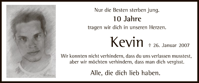  Traueranzeige für Kevin Ferlemann vom 26.01.2017 aus MZV