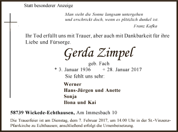 Traueranzeige von Gerda Zimpel von MZV