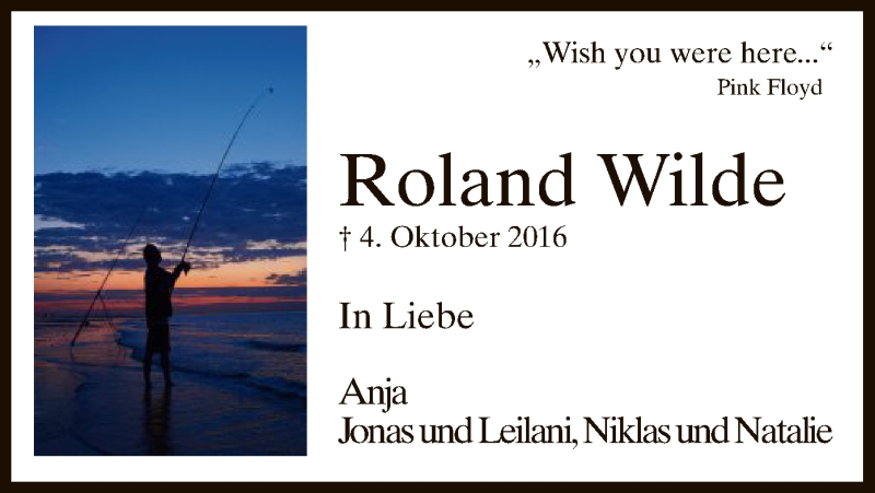  Traueranzeige für Roland Wilde vom 04.10.2017 aus MZV