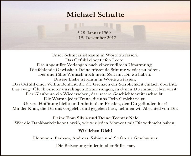  Traueranzeige für Michael Schulte vom 23.12.2017 aus MZV