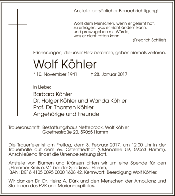 Traueranzeige von Wolf Köhler von MZV