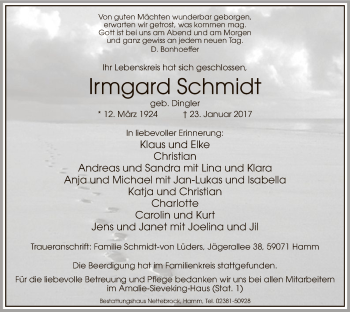Traueranzeige von Irmgard Schmidt von MZV