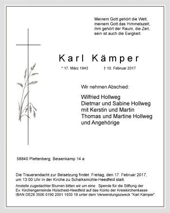 Traueranzeige von Karl Kämper von MZV