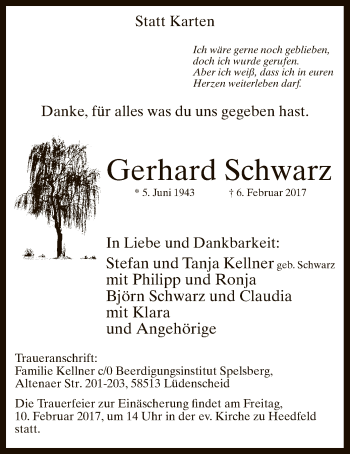 Traueranzeige von Gerhard Schwarz von MZV