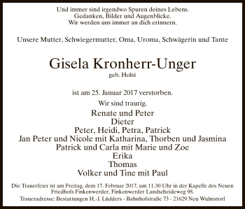 Traueranzeige von Gisela Kronherr-Unger von MZV