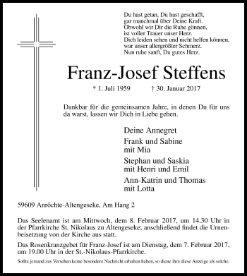 Traueranzeige von Franz-Josef Steffens von MZV