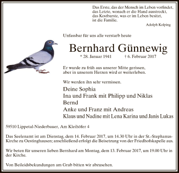 Traueranzeige von Bernhard Günnewig von MZV