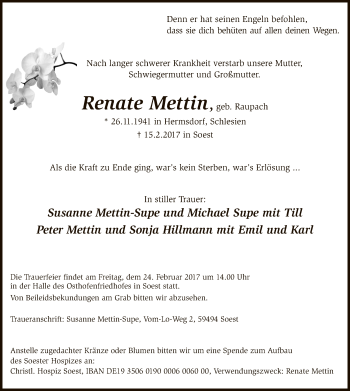 Traueranzeige von Renate Mettin von MZV