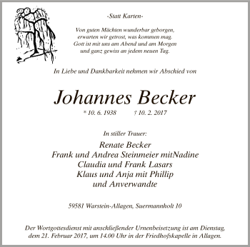 Traueranzeige von Johannes Becker von MZV