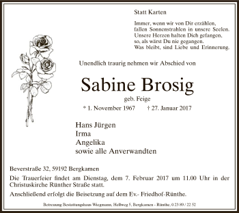 Traueranzeige von Sabine Brosig von MZV