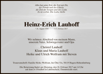 Traueranzeige von Heinz-Erich Lauhoff von MZV