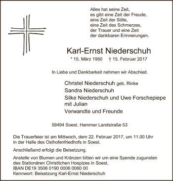 Traueranzeige von Karl-Ernst Niederschuh von MZV