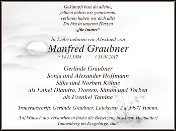 Traueranzeige von Manfred Graubner von MZV