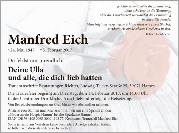 Traueranzeige von Manfred Eich von MZV