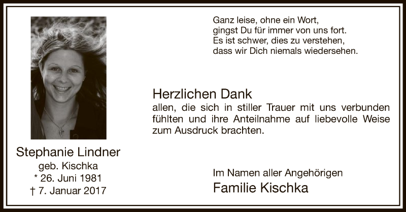 Traueranzeige für Stephanie Lindner vom 18.02.2017 aus MZV