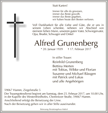 Traueranzeige von Alfred Grunenberg von MZV