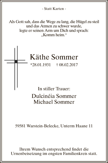 Traueranzeige von Käthe Sommer von MZV