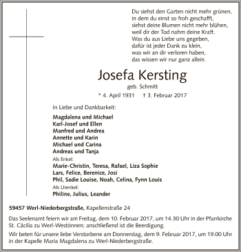 Traueranzeige von Josefa Kersting von MZV