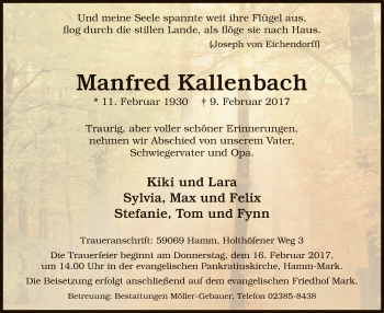 Traueranzeige von Manfred Kallenbach von MZV