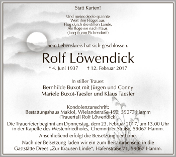Traueranzeige von Rolf Löwendick von MZV
