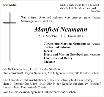 Traueranzeige von Manfred Neumann von MZV