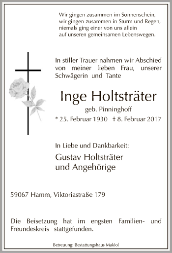 Traueranzeige von Inge Holtsträter von MZV
