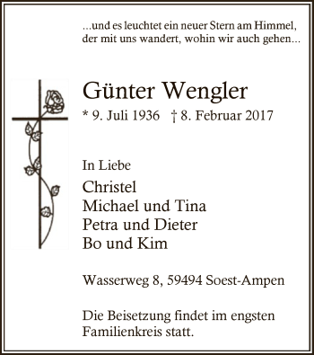 Traueranzeige von Günter Wengler von MZV