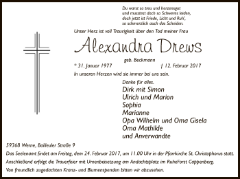 Traueranzeige von Alexandra Drews von MZV