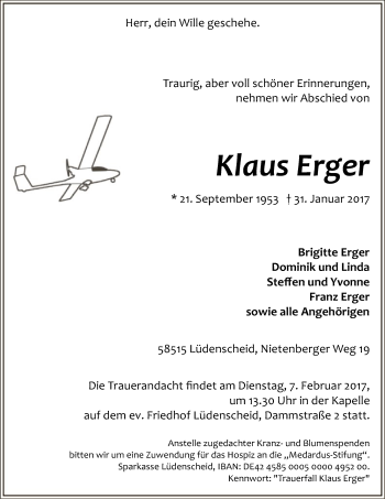 Traueranzeige von Klaus Erger von MZV