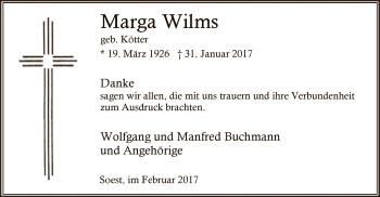 Traueranzeige von Marga Wilms von MZV