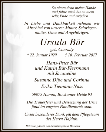 Traueranzeige von Ursula Bär von MZV