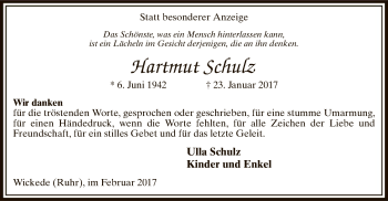 Traueranzeige von Hartmut Schulz von MZV