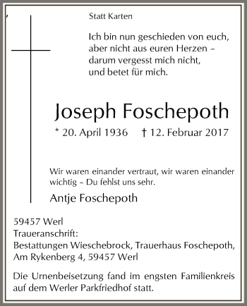 Traueranzeige von Joseph Foschepoth von MZV