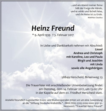 Traueranzeige von Heinz Freund von MZV