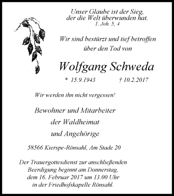 Traueranzeige von Wolfgang Schweda von MZV